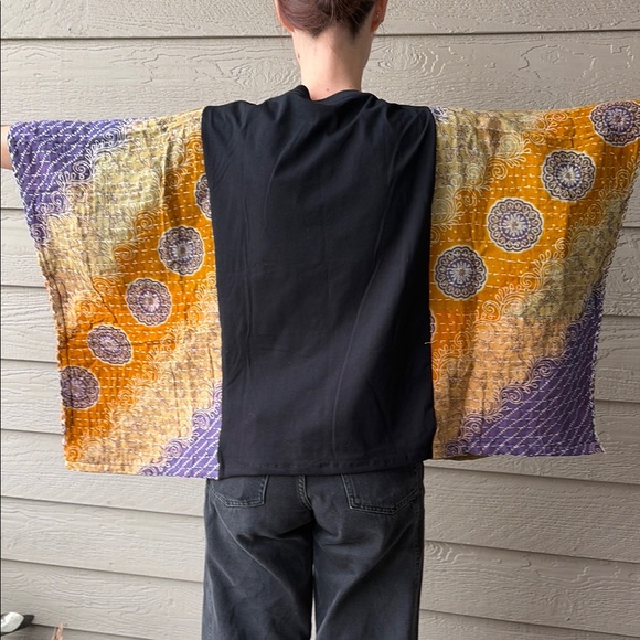 Colorful Patchwork Kimono with Graphic Tee - Picture 3 of 3